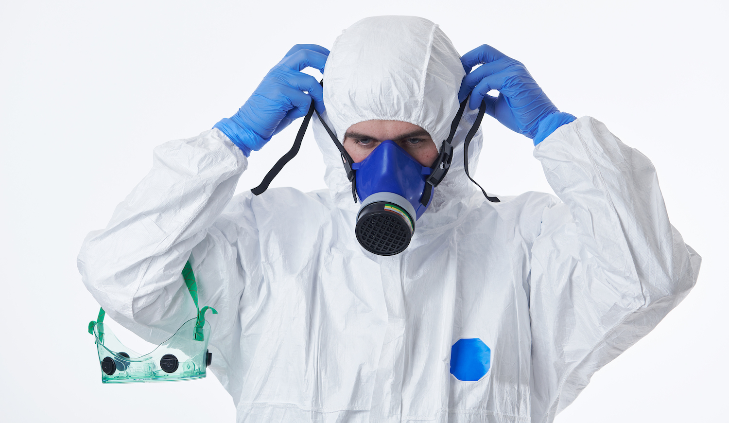 Cleaning service provider wears covid-19 protective clothing Cleaning service provider wears covid-19 protective clothing