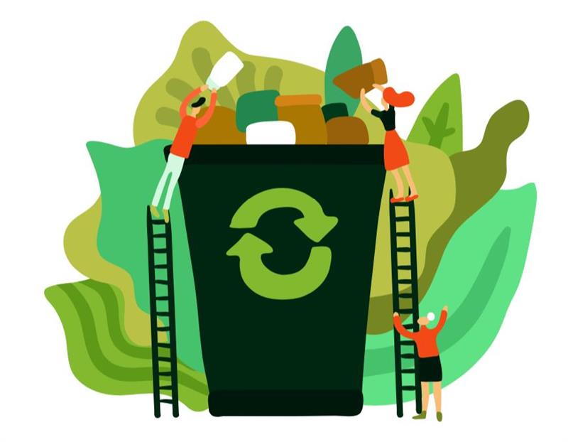 People are scaling ladders to reach a recycling container. People are scaling ladders to reach a recycling container.