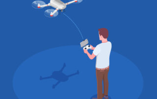 man controlling a drone for automated window cleaning, representing future cleaning industry innovations.