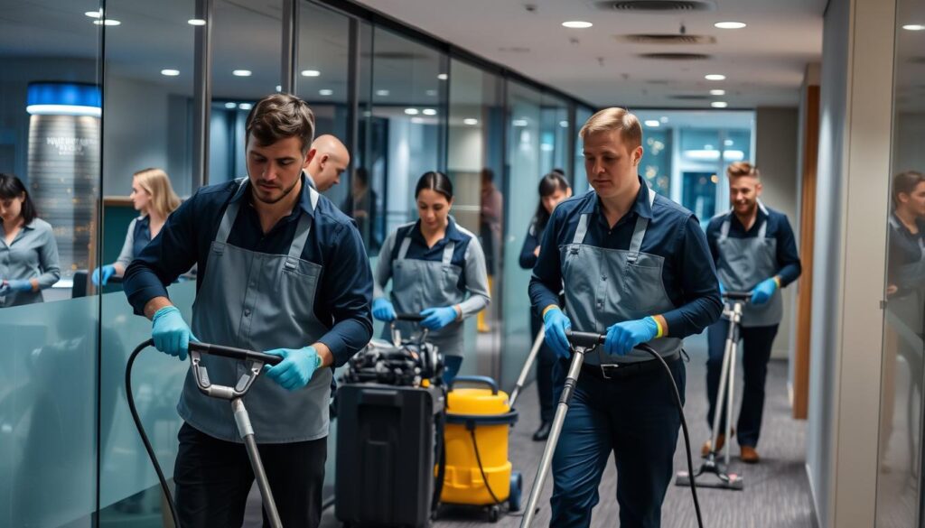 After-hours cleaning team in Sydney CBD office building