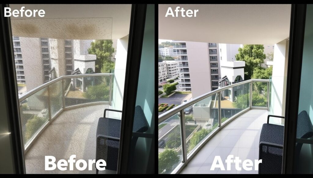 Before and after comparison of balcony cleaning in Sydney