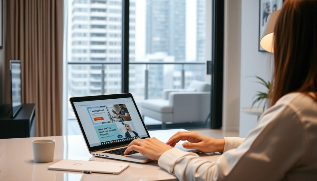 Person comparing cleaning service options on a laptop in a Sydney apartment