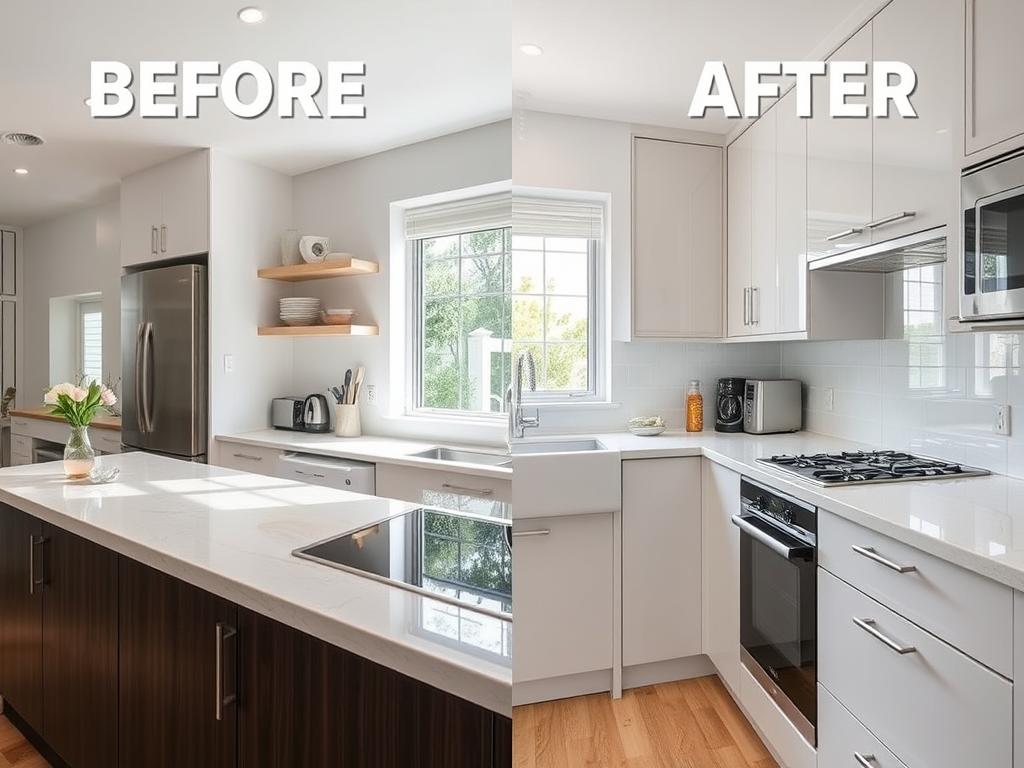 Professional deep cleaning of a kitchen in Sydney showing before and after results