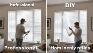 Split image comparing professional and DIY cleaning of venetian blinds in a Sydney home