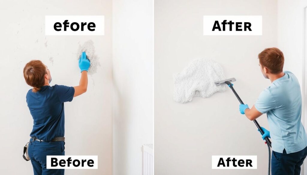 Sydney cleaning professional demonstrating wall washing techniques with before and after results